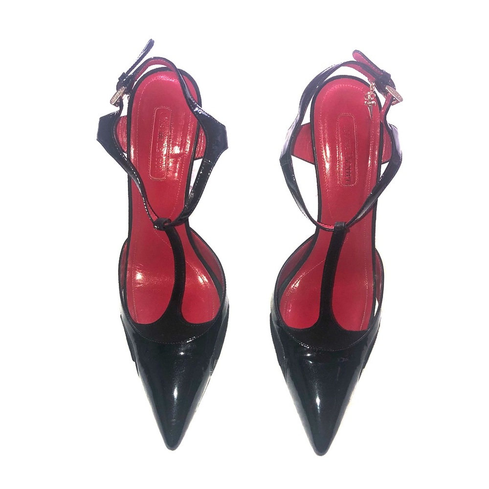 Cesare Paciotti black patent Leather-velvet heels
